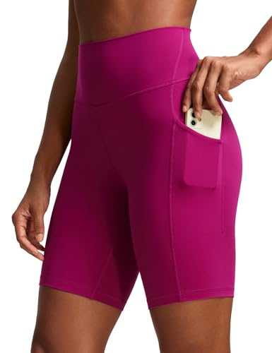 CRZ YOGA Damen Butterluxe Sport Radlerhose High Waist Yoga Gym Kurze Leggings Blickdichte Biker Shorts mit Tasche - 20cm Magenta Violett 36 von CRZ YOGA