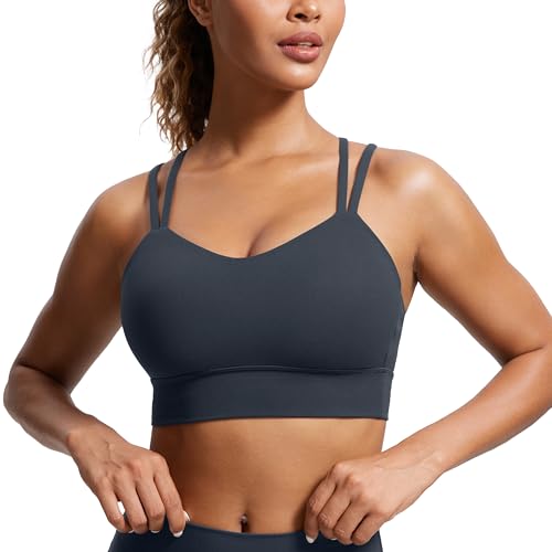 CRZ YOGA Damen Butterluxe Strappy Sport BH Ohne Bügel Gepolstert Sports Bra Yoga Bustier Workout Gym Croptop Echte Marine M von CRZ YOGA