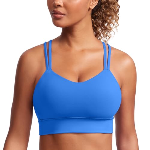 CRZ YOGA Damen Butterluxe Strappy Sport BH Ohne Bügel Gepolstert Sports Bra Yoga Bustier Workout Gym Croptop Funkelndes Blau S von CRZ YOGA