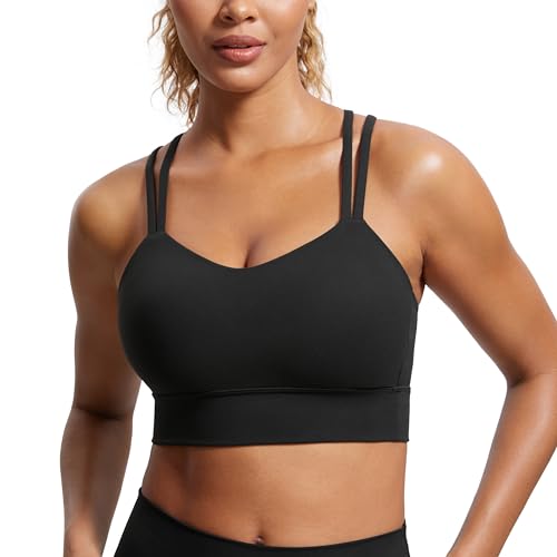 CRZ YOGA Damen Butterluxe Strappy Sport BH Ohne Bügel Gepolstert Sports Bra Yoga Bustier Workout Gym Croptop Schwarz M von CRZ YOGA