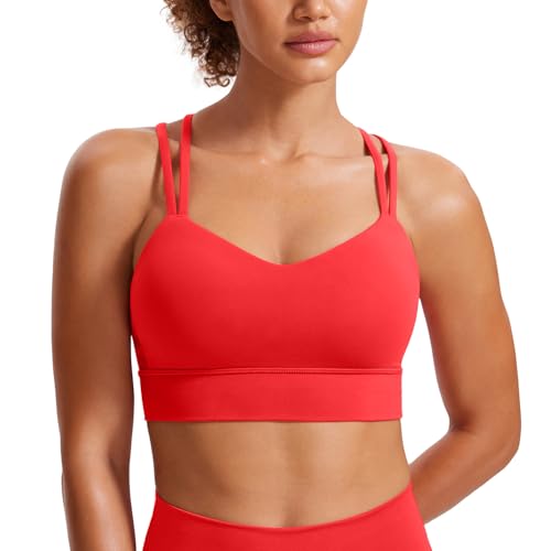 CRZ YOGA Damen Butterluxe Strappy Sport BH Ohne Bügel Gepolstert Sports Bra Yoga Bustier Workout Gym Croptop Tiefrot XS von CRZ YOGA