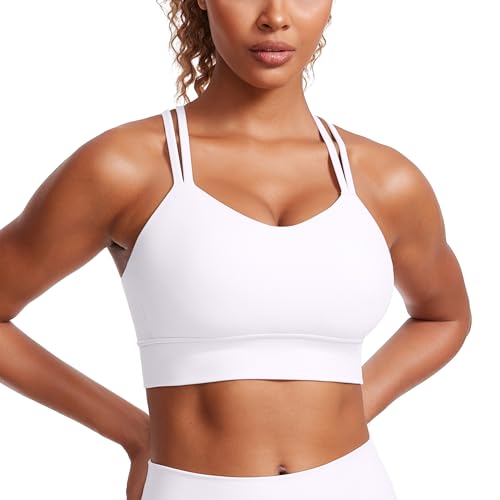 CRZ YOGA Damen Butterluxe Strappy Sport BH Ohne Bügel Gepolstert Sports Bra Yoga Bustier Workout Gym Croptop Weiss XL von CRZ YOGA