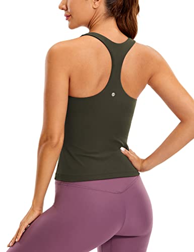 CRZ YOGA Damen Butterluxe Tank Tops Racerback Sport Top Yoga Fitness Oberteil Tanktops mit Integriertem BH Olivgrün 36 von CRZ YOGA