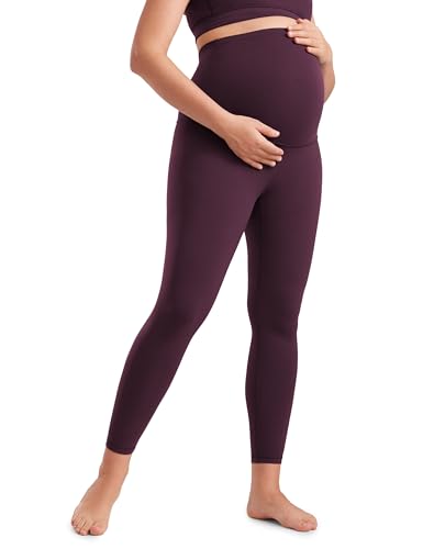CRZ YOGA Damen Butterluxe Umstandsleggings - 64cm Skinny Umstandshose High Waist Schwangerschaft Yoga Leggins Dunkellila 38 von CRZ YOGA