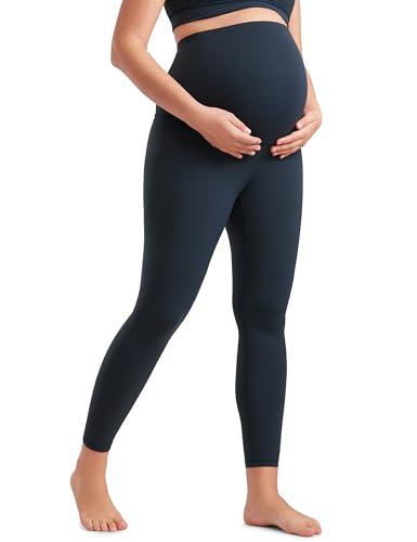 CRZ YOGA Damen Butterluxe Umstandsleggings - 64cm Skinny Umstandshose High Waist Schwangerschaft Yoga Leggins Echte Marine 38 von CRZ YOGA