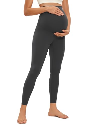 CRZ YOGA Damen Butterluxe Umstandsleggings - 64cm Skinny Umstandshose High Waist Schwangerschaft Yoga Leggins Mysteriöses Grau 34 von CRZ YOGA