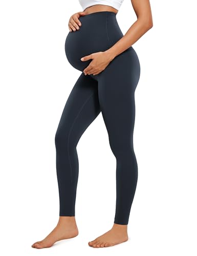 CRZ YOGA Damen Butterluxe Umstandsleggings - 71cm Skinny Umstandshose High Waist Schwangerschaft Yoga Weich Leggins Lang Echte Marine 44 von CRZ YOGA