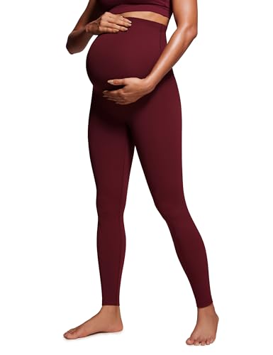CRZ YOGA Damen Butterluxe Umstandsleggings - 71cm Skinny Umstandshose High Waist Schwangerschaft Yoga Weich Leggins Lang Roter Merlot 44 von CRZ YOGA