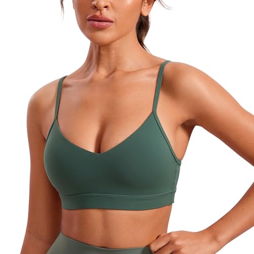 CRZ YOGA Damen Butterluxe V-Ausschnitt Sport BH Gepolstert Ohne Bügel Yoga Bra Verstellbar Spaghetti Träger Workout Crop Tops Dunkles Waldgrün 42 von CRZ YOGA