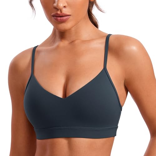 CRZ YOGA Damen Butterluxe V-Ausschnitt Sport BH Gepolstert Ohne Bügel Yoga Bra Verstellbar Spaghetti Träger Workout Crop Tops Echte Marine 38 von CRZ YOGA