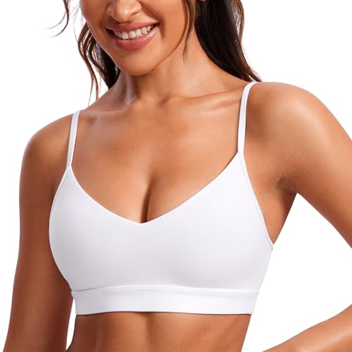 CRZ YOGA Damen Butterluxe V-Ausschnitt Sport BH Gepolstert Ohne Bügel Yoga Bra Verstellbar Spaghetti Träger Workout Crop Tops Weiss 44 von CRZ YOGA