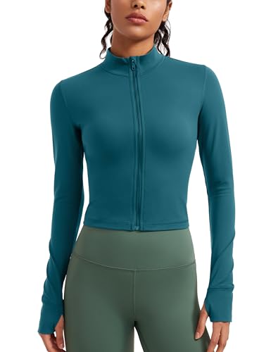 CRZ YOGA Damen Butterluxe Voller Reißverschluss Cropped Jacke Sport Pullover Slim Fit Gym Running Jacken mit Daumenloch Borealis-Grün 42 CRZ YOGA Damen Butterluxe Voller Reißverschluss Cropped Jacke Sport Pullover Slim Fit Gym Running Jacken mit Daumenloch Borealis-Grün 42 von CRZ YOGA