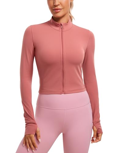 CRZ YOGA Damen Butterluxe Voller Reißverschluss Cropped Jacke Sport Pullover Slim Fit Gym Running Jacken mit Daumenloch Briar Rose 36 von CRZ YOGA