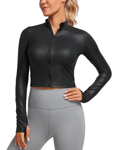 CRZ YOGA Damen Butterluxe Voller Reißverschluss Cropped Jacke Sport Pullover Slim Fit Gym Running Jacken mit Daumenloch Schwarzer Klassiker 42 CRZ YOGA Damen Butterluxe Voller Reißverschluss Cropped Jacke Sport Pullover Slim Fit Gym Running Jacken mit Daumenloch Schwarzer Klassiker 42 von CRZ YOGA
