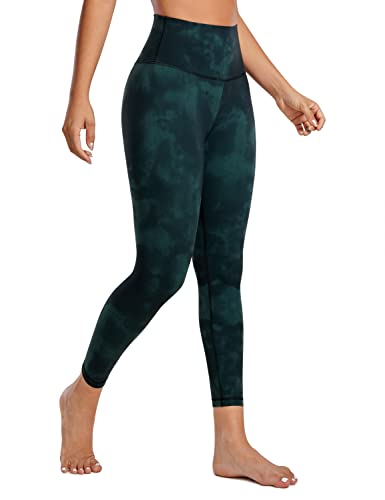 CRZ YOGA Butterluxe Damen High Waist Sport Leggings Blickdicht Yoga Leggins Sporthose Workout Gym Yogahose - 64cm Smaragdgrüne Batikblumen 44 von CRZ YOGA