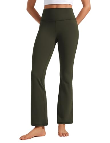 CRZ YOGA Damen Butterluxe Yogahose Schlaghose High Waist Blickdicht Flared Leggings Bootcut Bootleg Soft Sporthose - 74cm Olivgrün 40 von CRZ YOGA