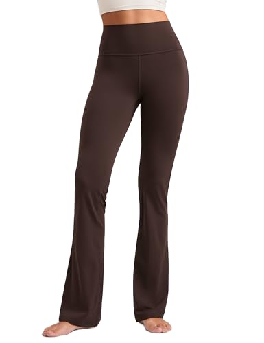 CRZ YOGA Damen Butterluxe Yogahose Schlaghose High Waist Blickdicht Flared Leggings Bootcut Bootleg Soft Sporthose - 85cm Heißes Fudge-Brown 42 von CRZ YOGA