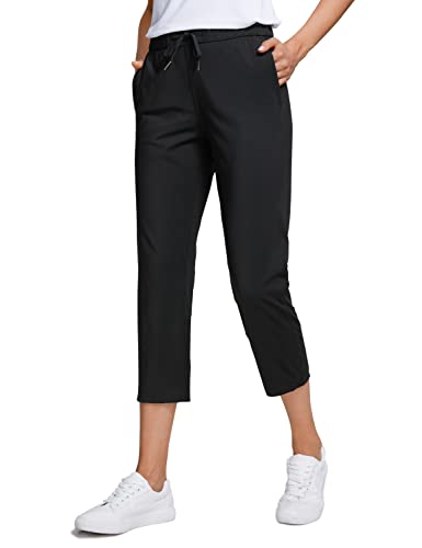 CRZ YOGA Damen Workout Sporthose Casual Freizeithose Jogger Hose Elastische Trainingshose mit Taschen - 58.4cm Schwarz 40 von CRZ YOGA