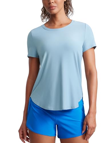 CRZ YOGA Damen Cloudweight Kurzarm Shirts Seitlicher Schlitz Workout Tops Athletic Gym Leicht Crewneck T-Shirts Hellgraublau 40 CRZ YOGA Damen Cloudweight Kurzarm Shirts Seitlicher Schlitz Workout Tops Athletic Gym Leicht Crewneck T-Shirts Hellgraublau 40 von CRZ YOGA