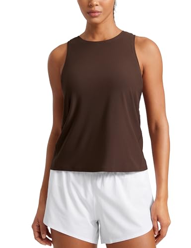 CRZ YOGA Damen Cloudweight Rundhals Workout Tanktops Leicht Athletic Gym Tops Weich Basic Running Ärmellose Shirts Kaffeebraun 40 von CRZ YOGA