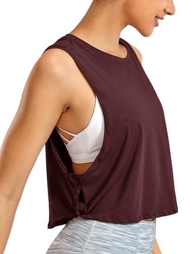 CRZ YOGA Damen Sport Tank Top Ärmelloses Leichte Fitness Crop Top Sommer Yoga Shirt Lässig Oberteile Sporttop Dunkelrot 44 von CRZ YOGA