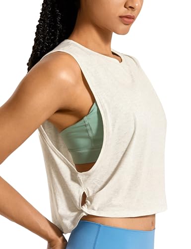 CRZ YOGA Damen Sport Tank Top Ärmelloses Leichte Fitness Crop Top Sommer Yoga Shirt Lässig Oberteile Sporttop Eisgrau/Weiß 40 von CRZ YOGA