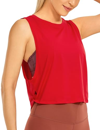 CRZ YOGA Damen Sport Tank Top Ärmelloses Leichte Fitness Crop Top Sommer Yoga Shirt Lässig Oberteile Sporttop Festival Rot 40 von CRZ YOGA