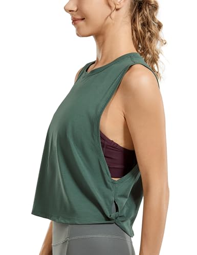 CRZ YOGA Damen Sport Tank Top Ärmelloses Leichte Fitness Crop Top Sommer Yoga Shirt Lässig Oberteile Sporttop Graphitgrün 36 von CRZ YOGA