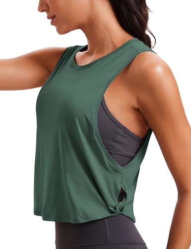CRZ YOGA Damen Sport Tank Top Ärmelloses Leichte Fitness Crop Top Sommer Yoga Shirt Lässig Oberteile Sporttop Graphitgrün 40 von CRZ YOGA
