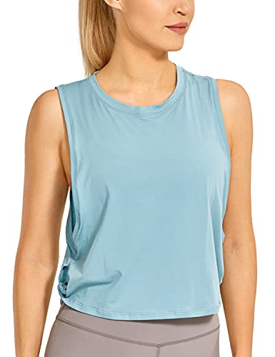 CRZ YOGA Damen Sport Tank Top Ärmelloses Leichte Fitness Crop Top Sommer Yoga Shirt Lässig Oberteile Sporttop Reines Blau 38 von CRZ YOGA