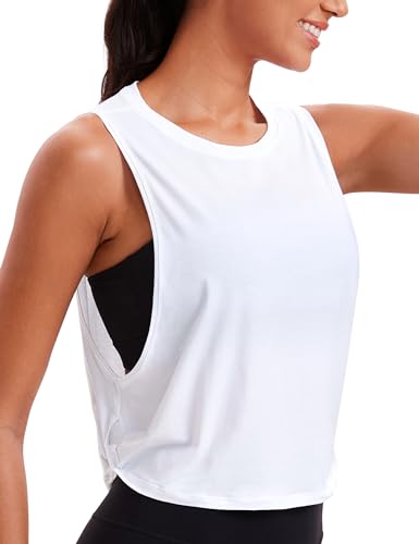 CRZ YOGA Damen Sport Tank Top Ärmelloses Leichte Fitness Crop Top Sommer Yoga Shirt Lässig Oberteile Sporttop Weiss 34 von CRZ YOGA