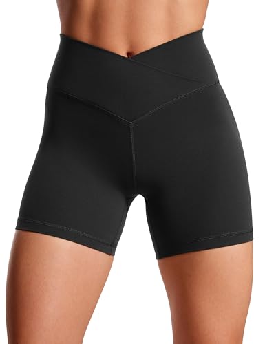 CRZ YOGA Butterluxe Damen Crossover Sport Radlerhose High Waist V-Kreuz Biker Shorts Blickdicht Gym Kurze Leggings - 13cm Schwarz 36 von CRZ YOGA