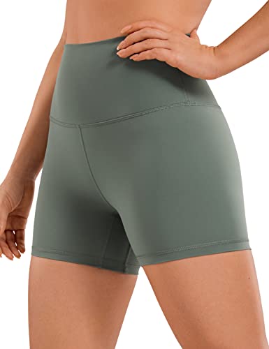 CRZ YOGA Damen Kurze Yoga Leggings High Waist Blickdicht Fithess Shorts Radlerhose Sporthose - Naked Feeling - 10cm Grauer Salbei 40 von CRZ YOGA