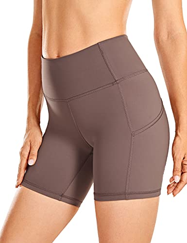 CRZ YOGA Damen Sport Radlerhose Blickdichte High Waist Biker Shorts Running Kurze Leggings mit Tasche - Naked Feeling Light - 15cm Limonit 36 von CRZ YOGA