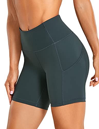 CRZ YOGA Damen Sport Radlerhose Blickdichte High Waist Biker Shorts Running Kurze Leggings mit Tasche - Naked Feeling Light - 15cm Melanit 40 von CRZ YOGA