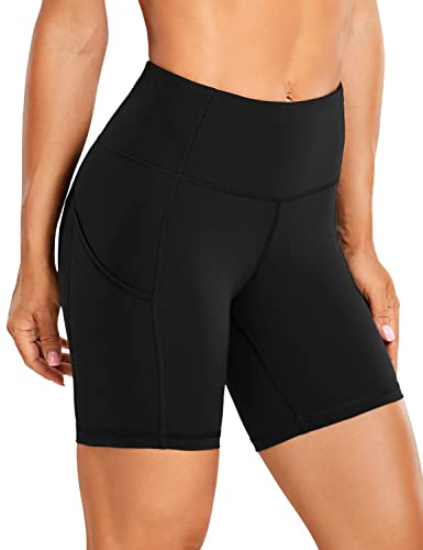 CRZ YOGA Damen Sport Radlerhose Blickdichte High Waist Biker Shorts Running Kurze Leggings mit Tasche - Naked Feeling Light - 15cm Schwarz 36 von CRZ YOGA