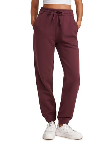 CRZ YOGA Damen Fleece Lined Jogginghose Sport Workout Sporthose Winter Warme Sweathose Sweatpants mit Taschen Dunkelrot 40 von CRZ YOGA