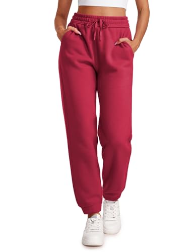 CRZ YOGA Damen Fleece Lined Jogginghose Sport Workout Sporthose Winter Warme Sweathose Sweatpants mit Taschen Granatapfel 38 von CRZ YOGA