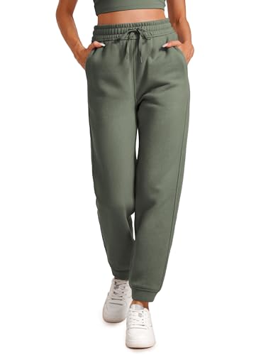 CRZ YOGA Damen Fleece Lined Jogginghose Sport Workout Sporthose Winter Warme Sweathose Sweatpants mit Taschen Helles Armeegrün 40 von CRZ YOGA