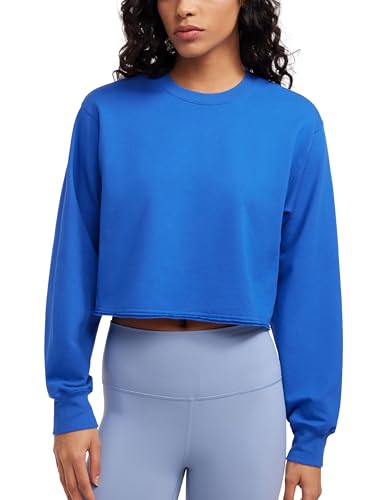 CRZ YOGA Damen Fleece Sweatshirt Crewneck Gefüttert Pullover Winter Langarmshirt Casual Sweater Oberteile Funkelndes Blau 38 von CRZ YOGA