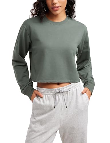 CRZ YOGA Damen Fleece Sweatshirt Crewneck Gefüttert Pullover Winter Langarmshirt Casual Sweater Oberteile Grauer Salbei 40 von CRZ YOGA