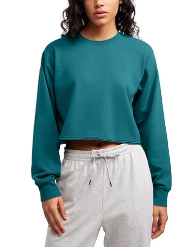 CRZ YOGA Damen Fleece Sweatshirt Crewneck Gefüttert Pullover Winter Langarmshirt Casual Sweater Oberteile Grüne Jade 36 von CRZ YOGA