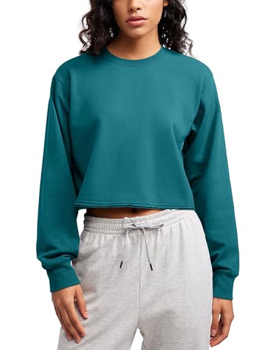 CRZ YOGA Damen Fleece Sweatshirt Crewneck Gefüttert Pullover Winter Langarmshirt Casual Sweater Oberteile Grüne Jade 38 von CRZ YOGA