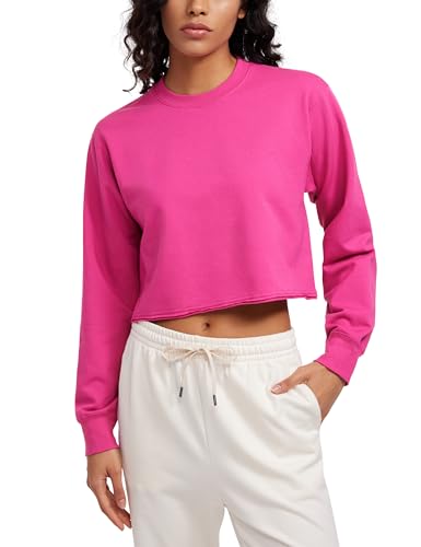 CRZ YOGA Damen Fleece Sweatshirt Crewneck Gefüttert Pullover Winter Langarmshirt Casual Sweater Oberteile Hibiskus-Purpur 38 von CRZ YOGA