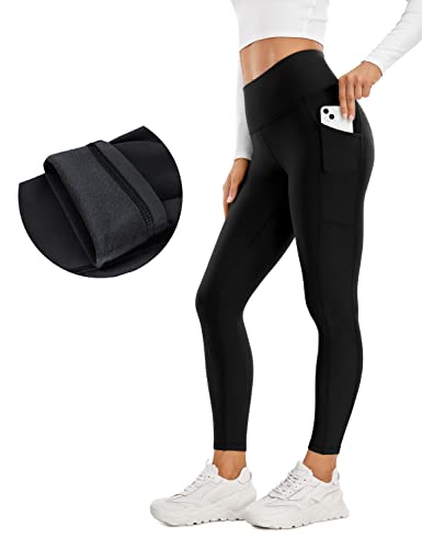 CRZ YOGA Damen Thermo Leggings mit Taschen High Waist Fleece Sport Yoga Leggins Warm Sporthose - 64cm Schwarz 38 von CRZ YOGA