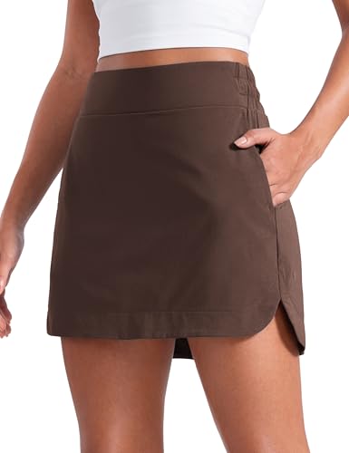 CRZ YOGA Damen High Waist Golfrock Tennisrock Hosenrock Hose Sport Rock mit Taschen Leichte Tennis Skirt Skort Sportrock Heißes Fudge-Brown 42 von CRZ YOGA