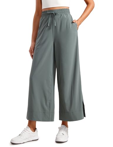 CRZ YOGA Leicht Weites Bein Capri Chinohose Hohe Taille Locker Hose Lässig Lounge Sommer Sporthose mit Taschen - 64cm Grauer Salbei 36 von CRZ YOGA
