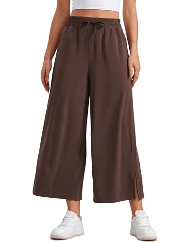 CRZ YOGA Leicht Weites Bein Capri Chinohose Hohe Taille Locker Hose Lässig Lounge Sommer Sporthose mit Taschen - 64cm Heißes Fudge-Brown 40 von CRZ YOGA