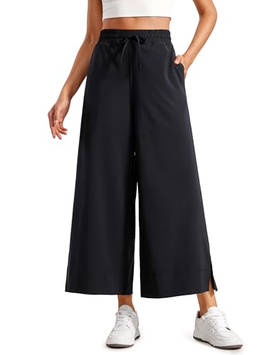 CRZ YOGA Damen High Waist Lose Crop Hose Leichte Dehnbar Lounge Palazzo Pants Jogger Hohe Taille Sporthose Jogginghose mit Taschen Schwarz 42 von CRZ YOGA
