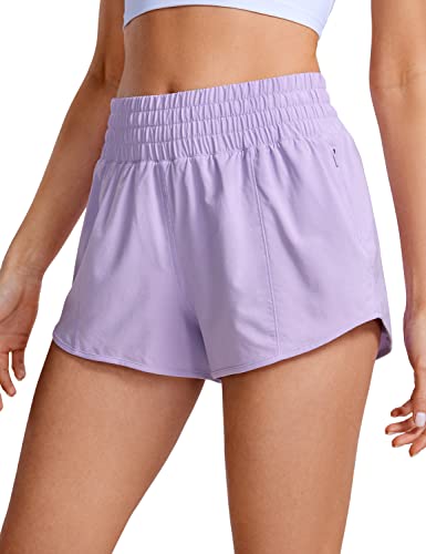 CRZ YOGA Damen High Waist Running Shorts Gym Sporthose Mesh Innenhose Schnelltrocknend Kurz Hose mit Zip Tasche - 6.4cm Flieder 38 von CRZ YOGA